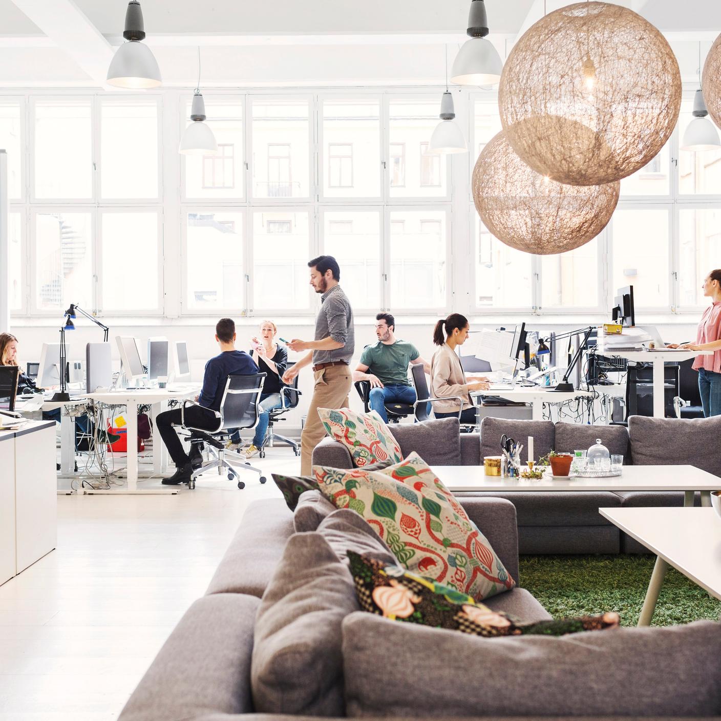 Hall d’entrée de bureaux où travaillent des professionnels