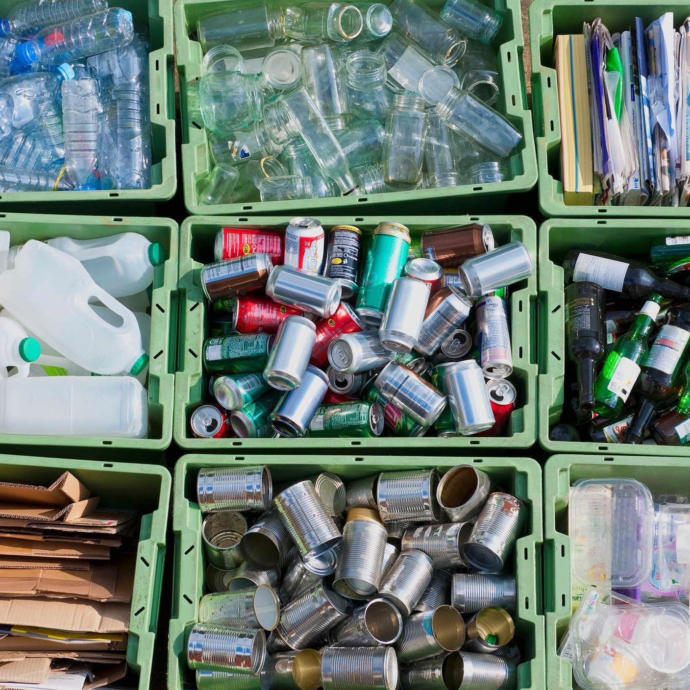 Close up of organized recycling bin