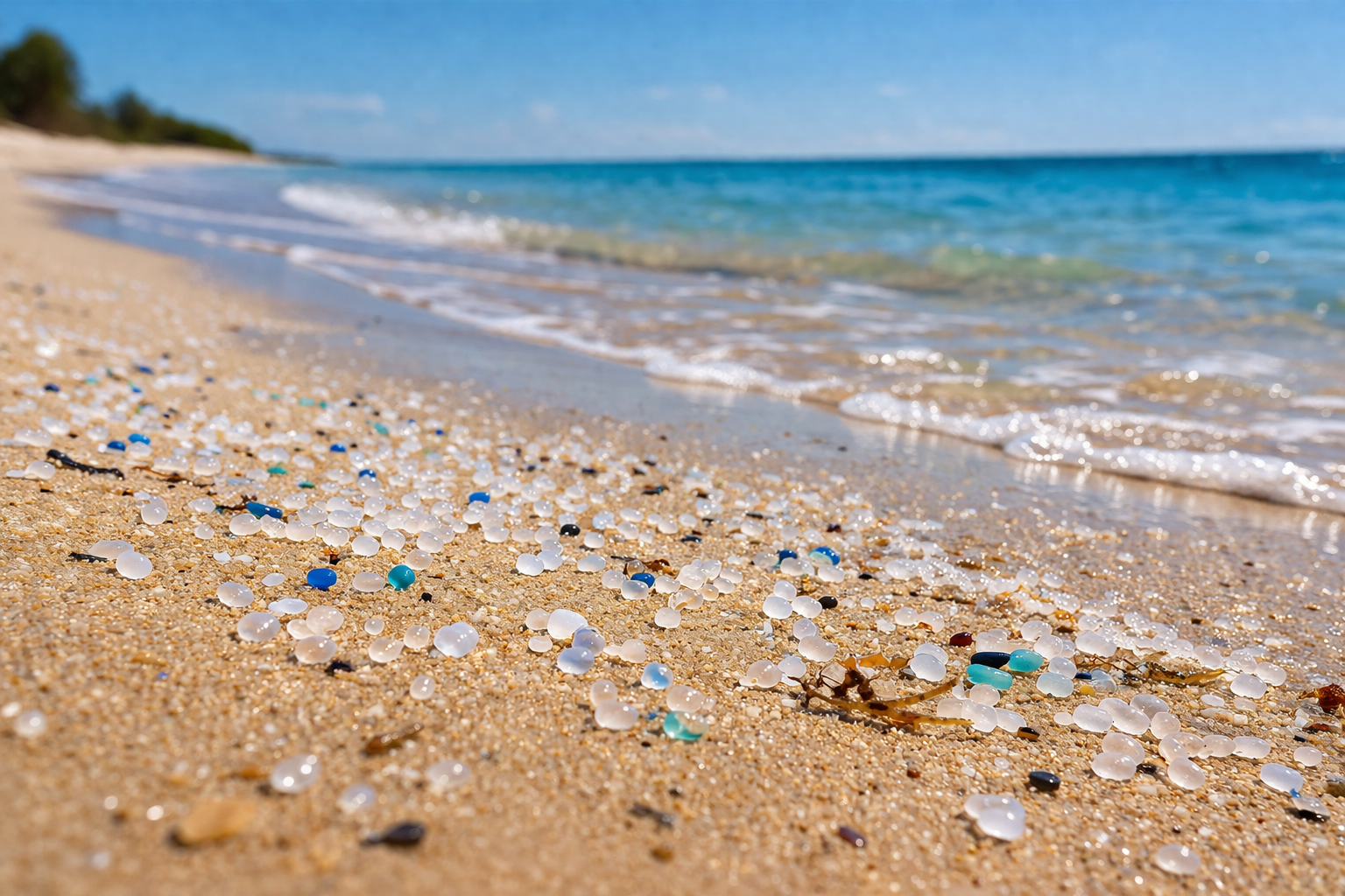 beach with plastics